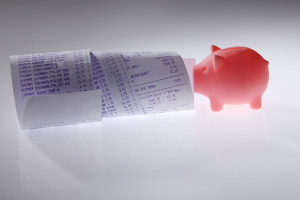 piggy bank with long receipt