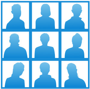 The blue silhouettes of a people for avatar on white background