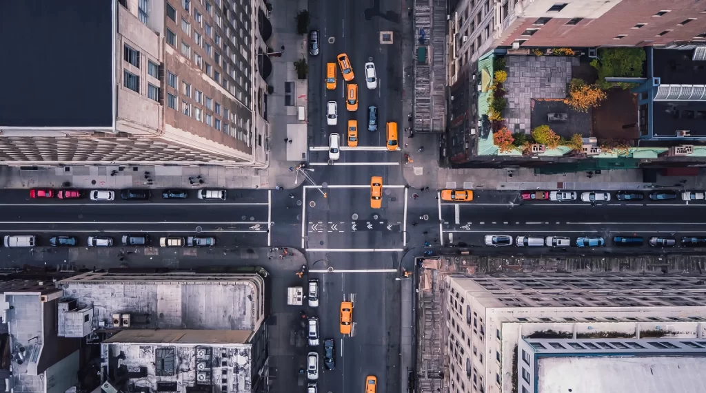 aa 2024 aerial view of busy streets